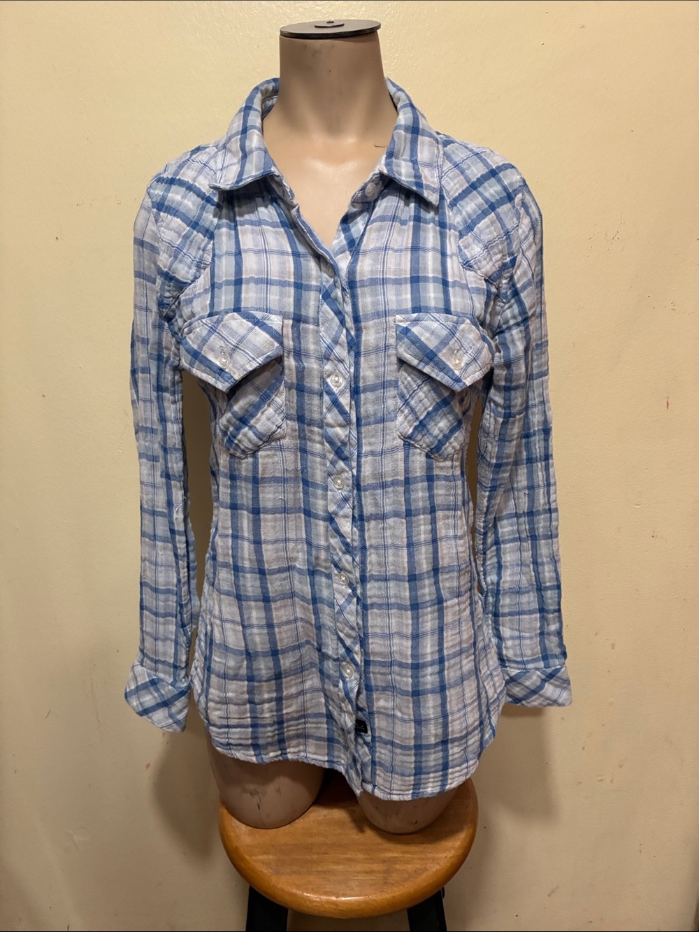 Rails Blue and White Plaid Button-Down Shirt